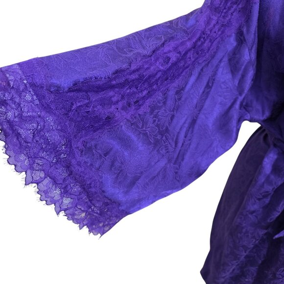 VICTORIAS SECRET Luxe Satin Jacquard Lace Inset Robe Size M L Royal Purple Belt - Picture 8 of 10